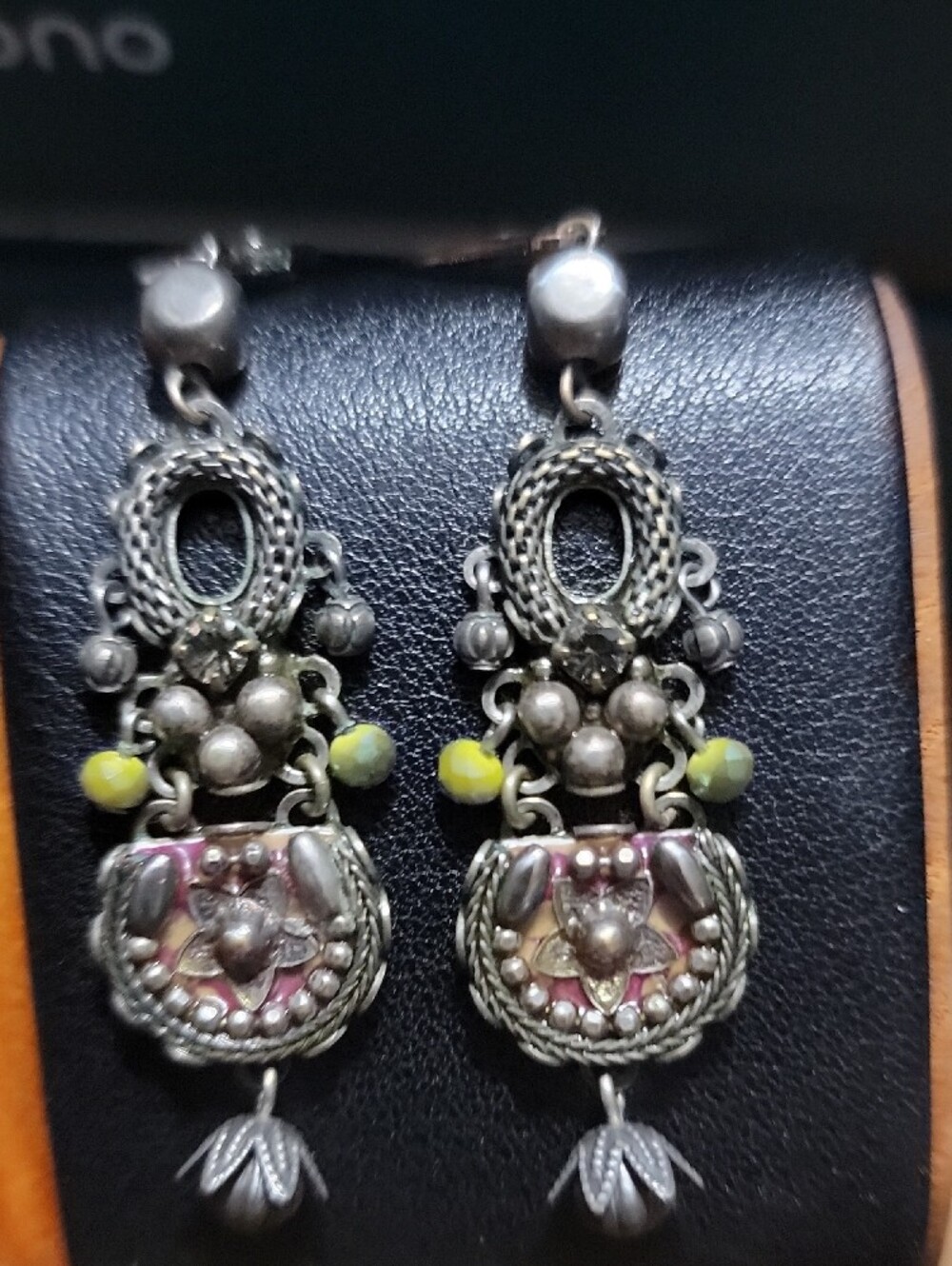 Ayala Bar Ornate Silver-Tone Drop Earrings with Green Accents - Women Jewelry